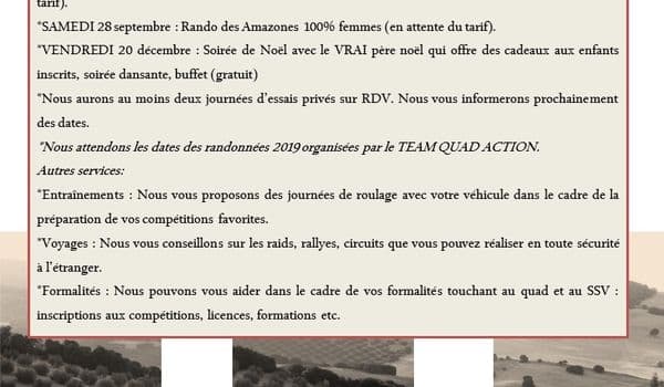 Calendrier Des Randos 2019 Avec Quad Action
