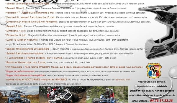 Calendrier Des Sorties 2015 Avec Quad Action